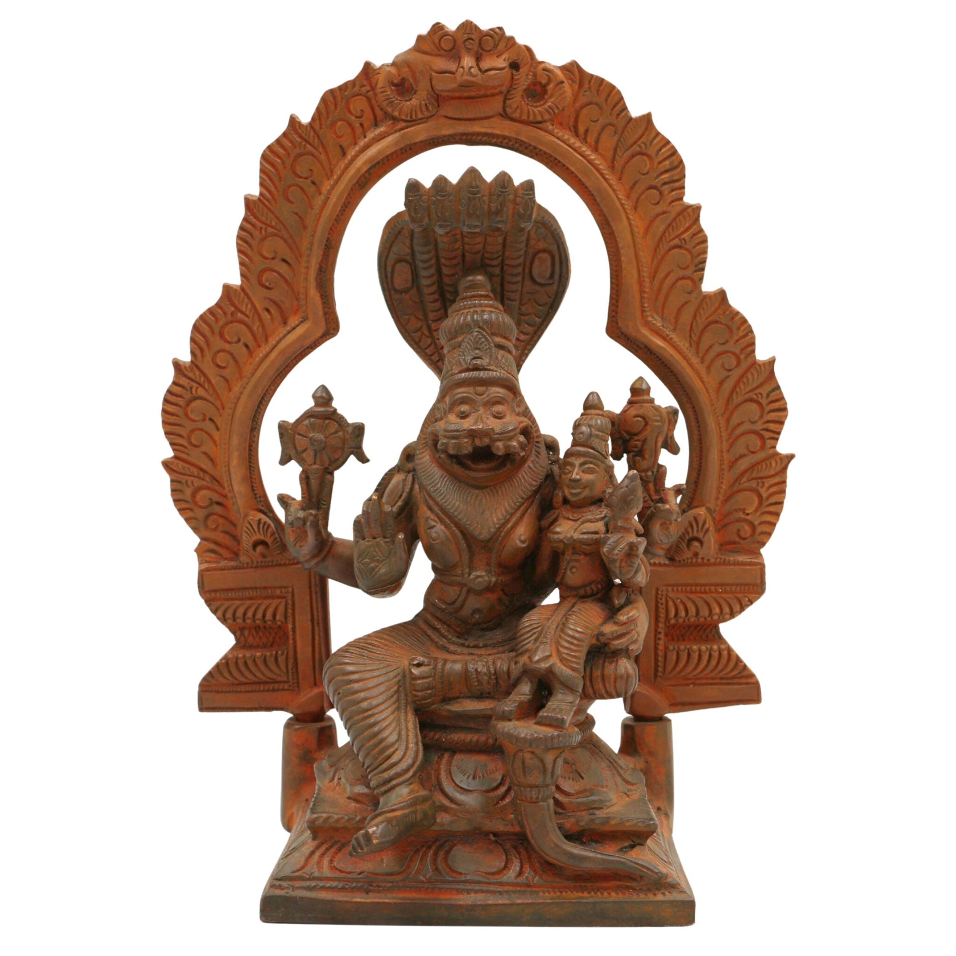 Handcrafted Bronze Panchaloha Lakshmi Narasimha Swamy Idol – Yoga Narasimha, Ugra Narasimha, Sri Narasimha Murti for Temple & Home Decor,Brown, 7.5 Inch, 1 Piece