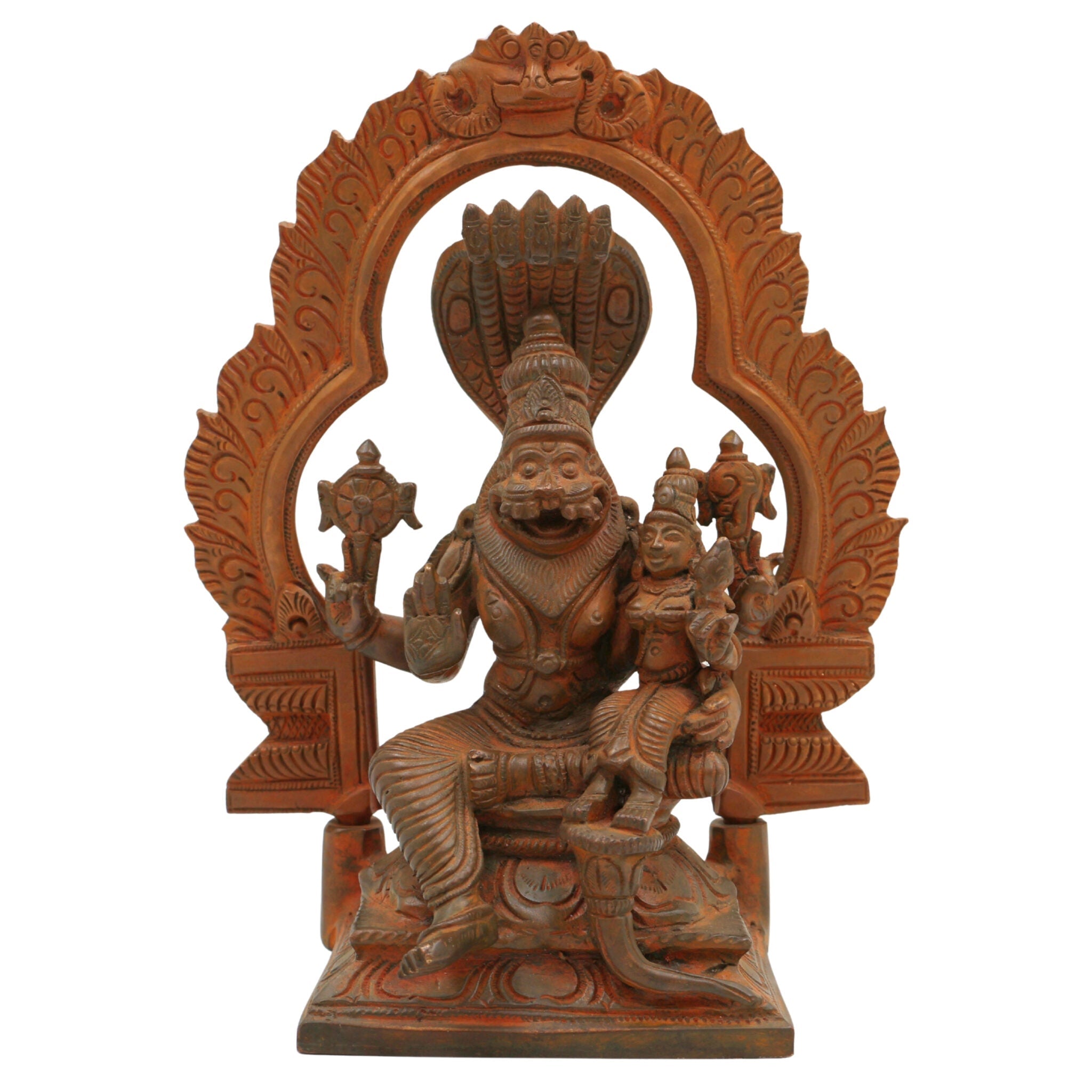 Handcrafted Bronze Panchaloha Lakshmi Narasimha Swamy Idol – Yoga Narasimha, Ugra Narasimha, Sri Narasimha Murti for Temple & Home Decor,Brown, 7.5 Inch, 1 Piece