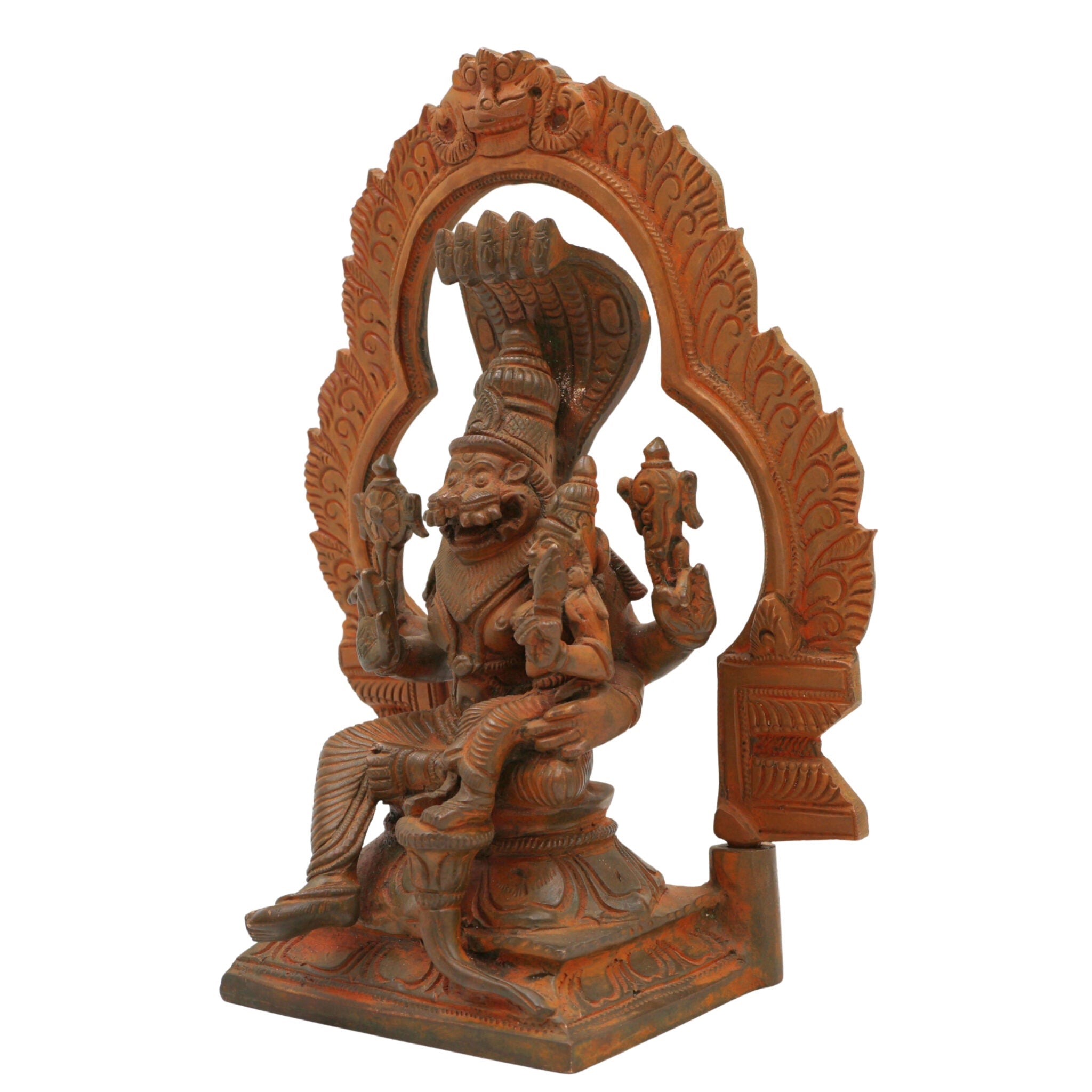 Handcrafted Bronze Panchaloha Lakshmi Narasimha Swamy Idol – Yoga Narasimha, Ugra Narasimha, Sri Narasimha Murti for Temple & Home Decor,Brown, 7.5 Inch, 1 Piece