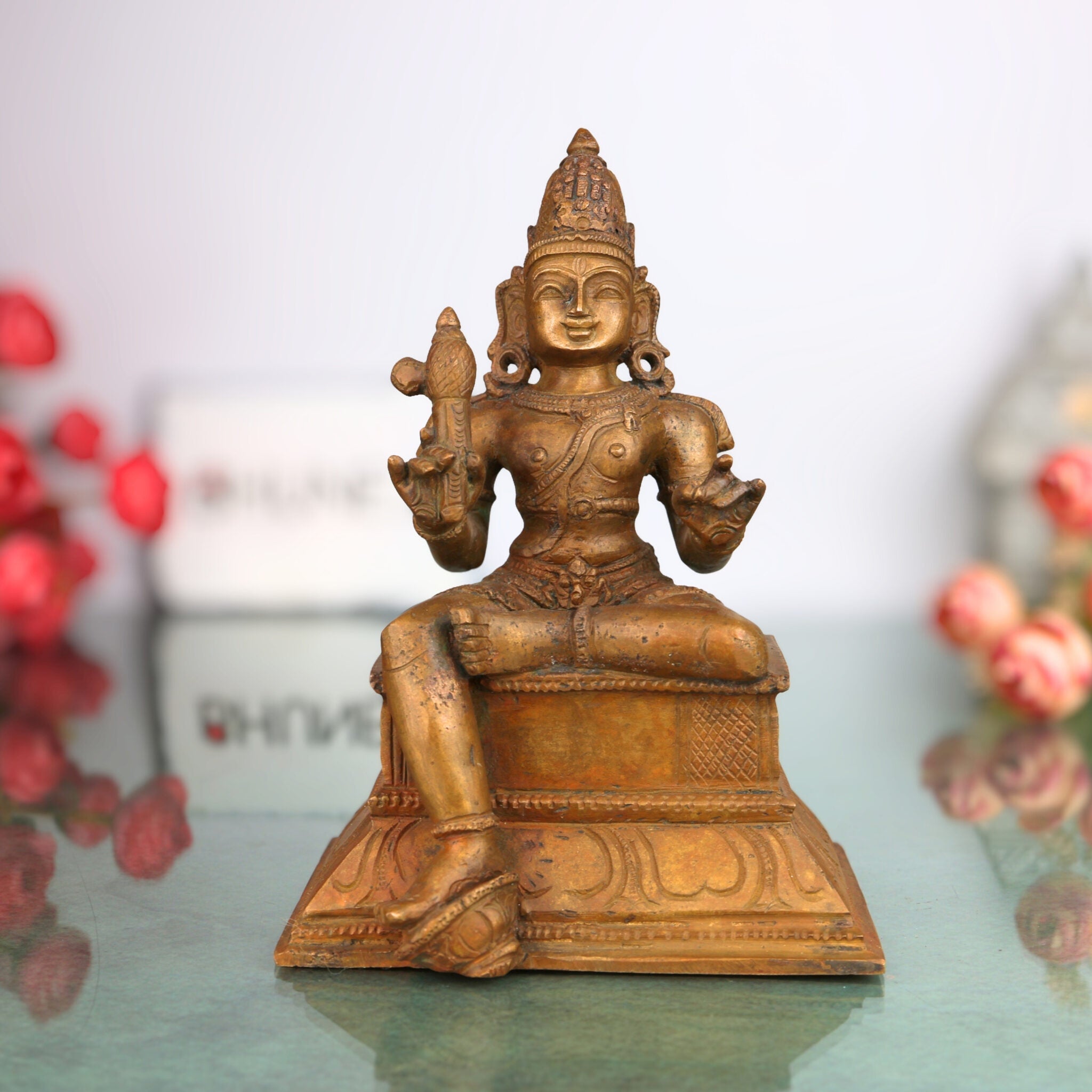 Handcrafted Bronze Aiyanar Idol Panchaloha Village Guardian Deity Sastha Ayyanar Chola Art Sculpture for Temple Pooja Decor,Brown, 7 Inch, 1 Piece