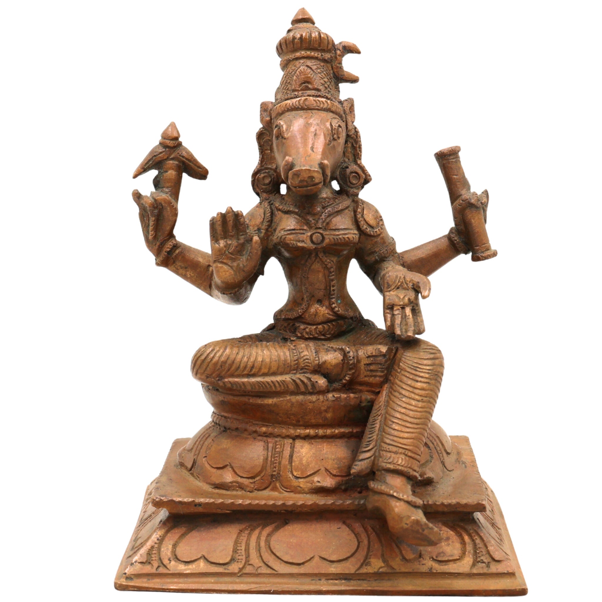 Handcrafted Bronze Panchaloha Varahi Devi Idol – Chola Art Varahi Amman | Ashta Matrika Barahi Mata Temple Sculpture,Brown, 6 Inch, 1 Piece