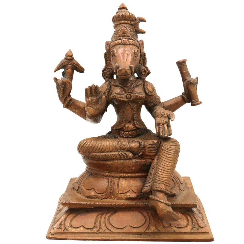 Handcrafted Bronze Panchaloha Varahi Devi Idol – Chola Art Varahi Amman | Ashta Matrika Barahi Mata Temple Sculpture,Brown, 6 Inch, 1 Piece