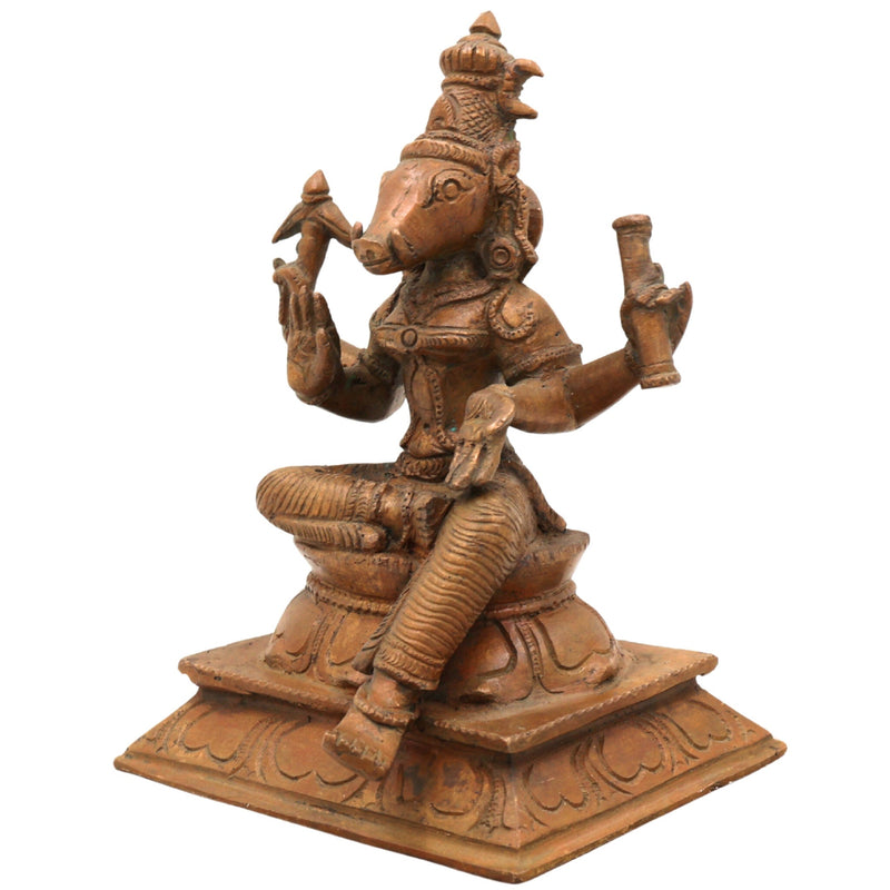 Handcrafted Bronze Panchaloha Varahi Devi Idol – Chola Art Varahi Amman | Ashta Matrika Barahi Mata Temple Sculpture,Brown, 6 Inch, 1 Piece