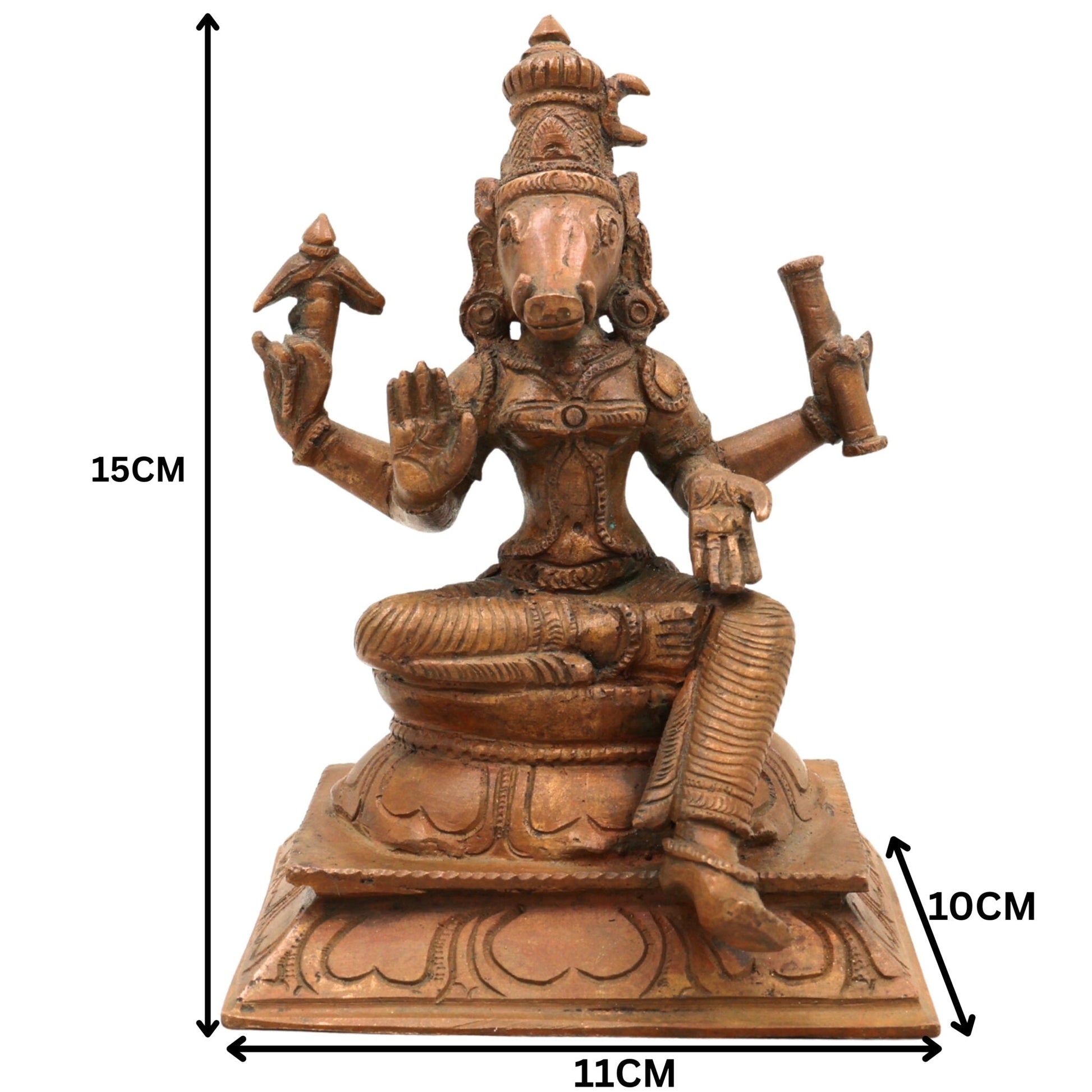 Handcrafted Bronze Panchaloha Varahi Devi Idol – Chola Art Varahi Amman | Ashta Matrika Barahi Mata Temple Sculpture,Brown, 6 Inch, 1 Piece