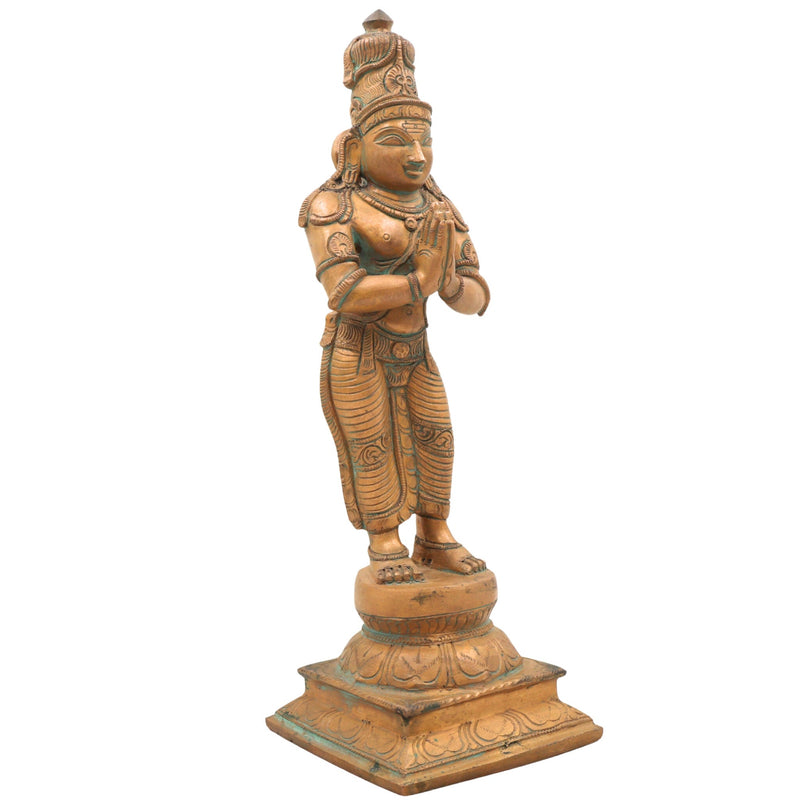 Handcrafted Bronze Sundaran Murugan Idol | Panchaloha Lord Kartikeya Skanda Subramanya Swamy Statue in Chola Art for Pooja, Temple & Home Decor,Brown, 13.5 Inch, 1 Piece