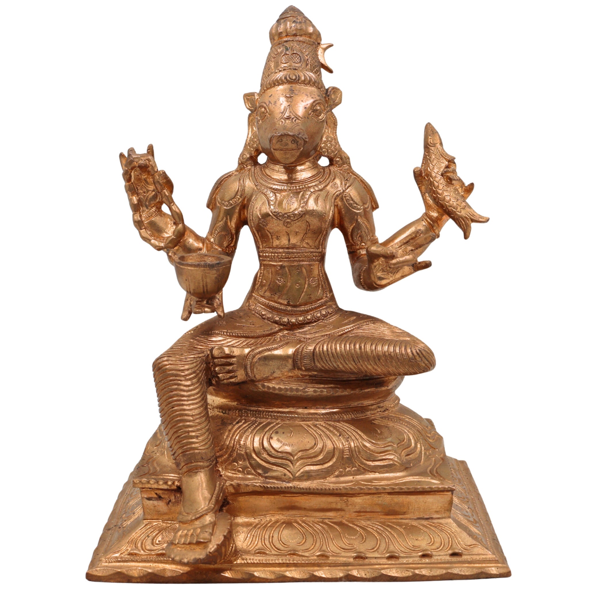 Handcrafted Bronze Varahi Devi Panchaloha Idol – Chola Art Varahi Amman, Ashta Matrika Varahi, Panchami Varahi, Temple Goddess Statue,Brown, 9 Inch, 1 Piece