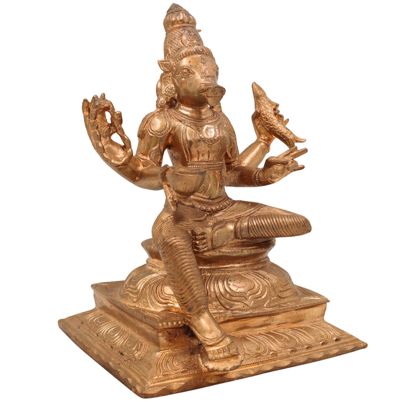 Handcrafted Bronze Varahi Devi Panchaloha Idol – Chola Art Varahi Amman, Ashta Matrika Varahi, Panchami Varahi, Temple Goddess Statue,Brown, 9 Inch, 1 Piece