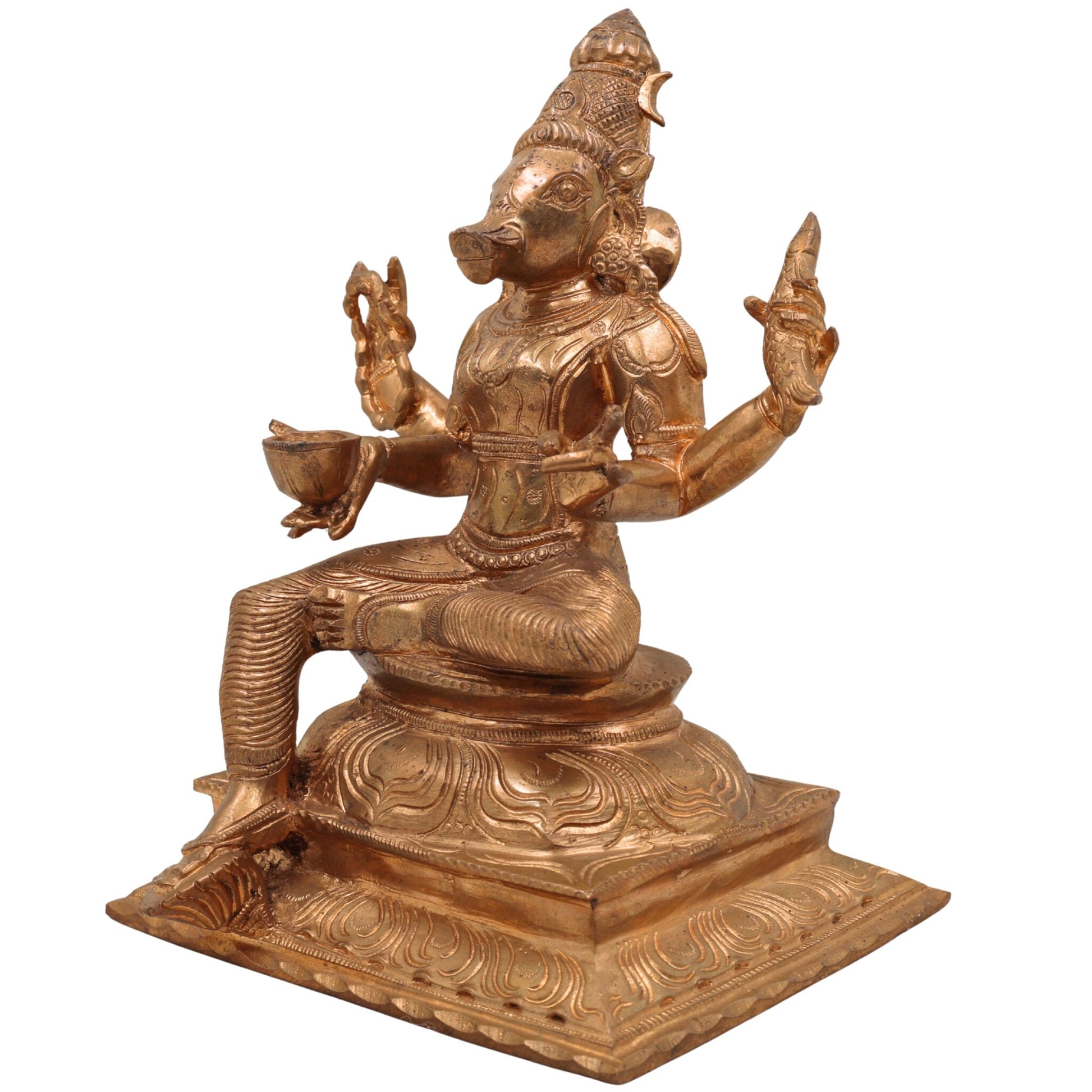 Handcrafted Bronze Varahi Devi Panchaloha Idol – Chola Art Varahi Amman, Ashta Matrika Varahi, Panchami Varahi, Temple Goddess Statue,Brown, 9 Inch, 1 Piece