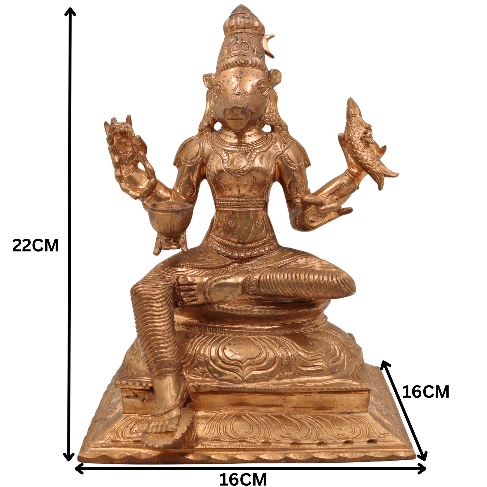Handcrafted Bronze Varahi Devi Panchaloha Idol – Chola Art Varahi Amman, Ashta Matrika Varahi, Panchami Varahi, Temple Goddess Statue,Brown, 9 Inch, 1 Piece