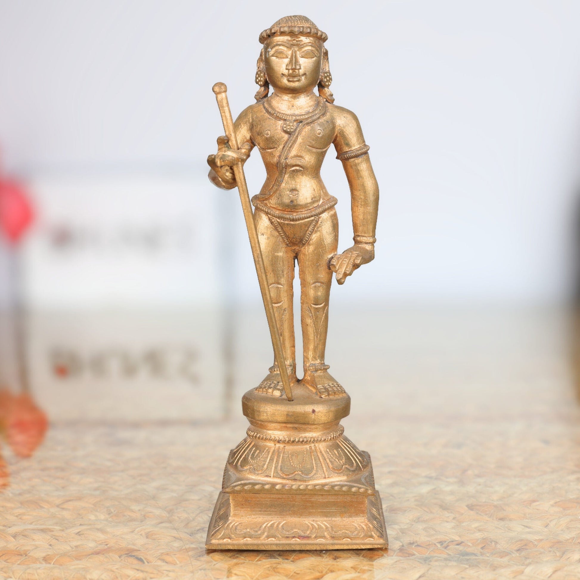 Handmade Swamimalai Murugan Idol in Bronze & Panchaloha, South Indian Subramanya/Kartikeya/Shanmukha Statue for Pooja & Home Temple,Brown, 6 Inch, 1 Piece