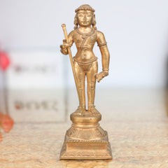 Handmade Swamimalai Murugan Idol in Bronze & Panchaloha, South Indian Subramanya/Kartikeya/Shanmukha Statue for Pooja & Home Temple,Brown, 6 Inch, 1 Piece
