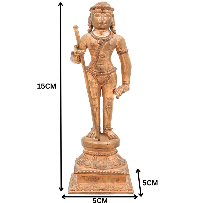 Handmade Swamimalai Murugan Idol in Bronze & Panchaloha, South Indian Subramanya/Kartikeya/Shanmukha Statue for Pooja & Home Temple,Brown, 6 Inch, 1 Piece