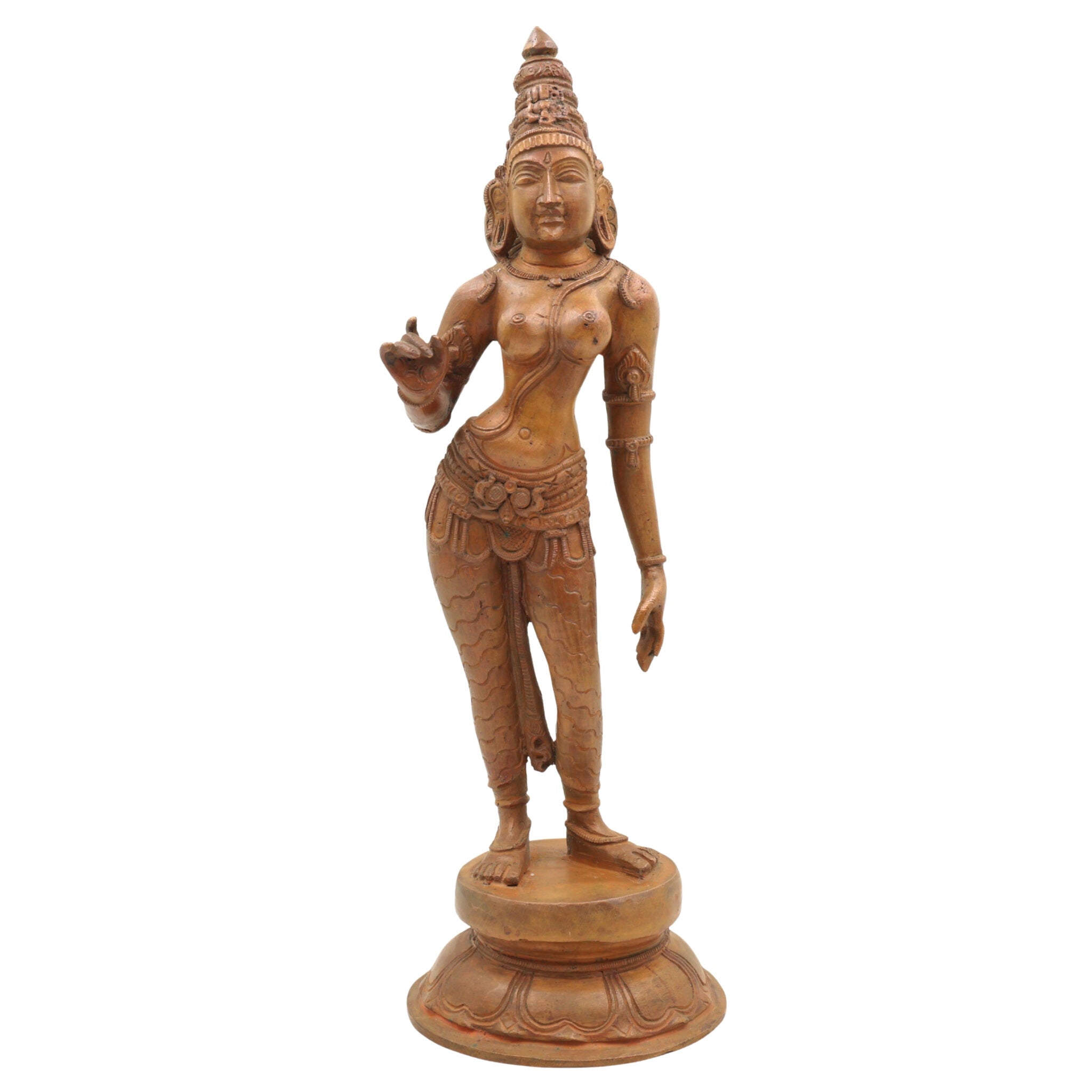 Handmade Bronze Parvati Idol | Panchaloha Gauri Uma Mahadevi Statue | South Indian Chola Art Devi Sculpture for Home Temple Decor,Brown, 13 Inch, 1 Piece