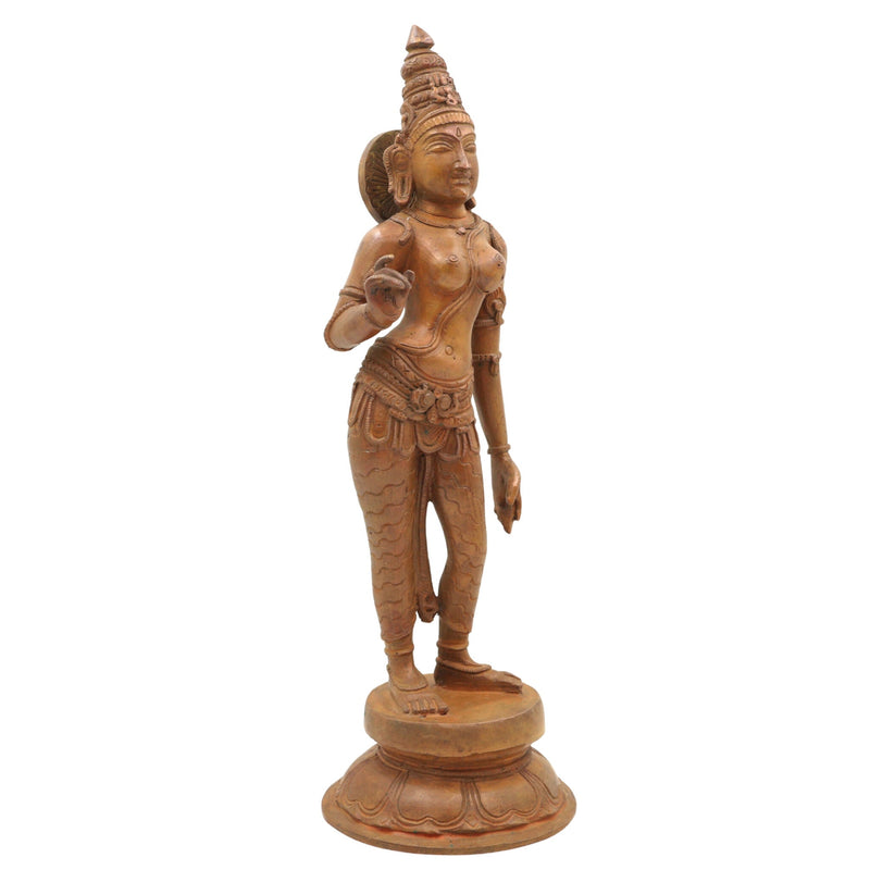 Handmade Bronze Parvati Idol | Panchaloha Gauri Uma Mahadevi Statue | South Indian Chola Art Devi Sculpture for Home Temple Decor,Brown, 13 Inch, 1 Piece