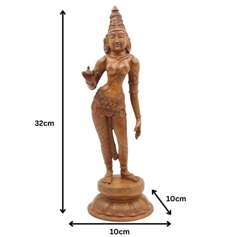 Handmade Bronze Parvati Idol | Panchaloha Gauri Uma Mahadevi Statue | South Indian Chola Art Devi Sculpture for Home Temple Decor,Brown, 13 Inch, 1 Piece