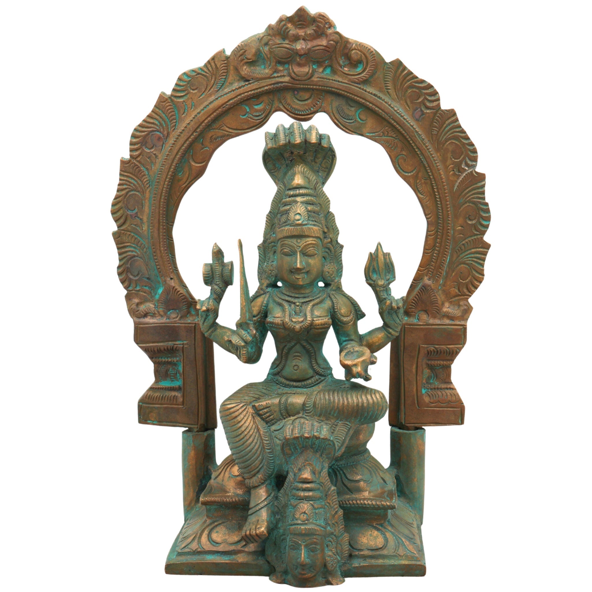 Handcrafted Bronze Panchaloha Mariamman Idol – South Indian Chola Art Maha Mariamman | Mariamma | Angalamman | Renuka Devi Temple Murti for Puja & Home Decor,Brown, 9 Inch, 1 Piece