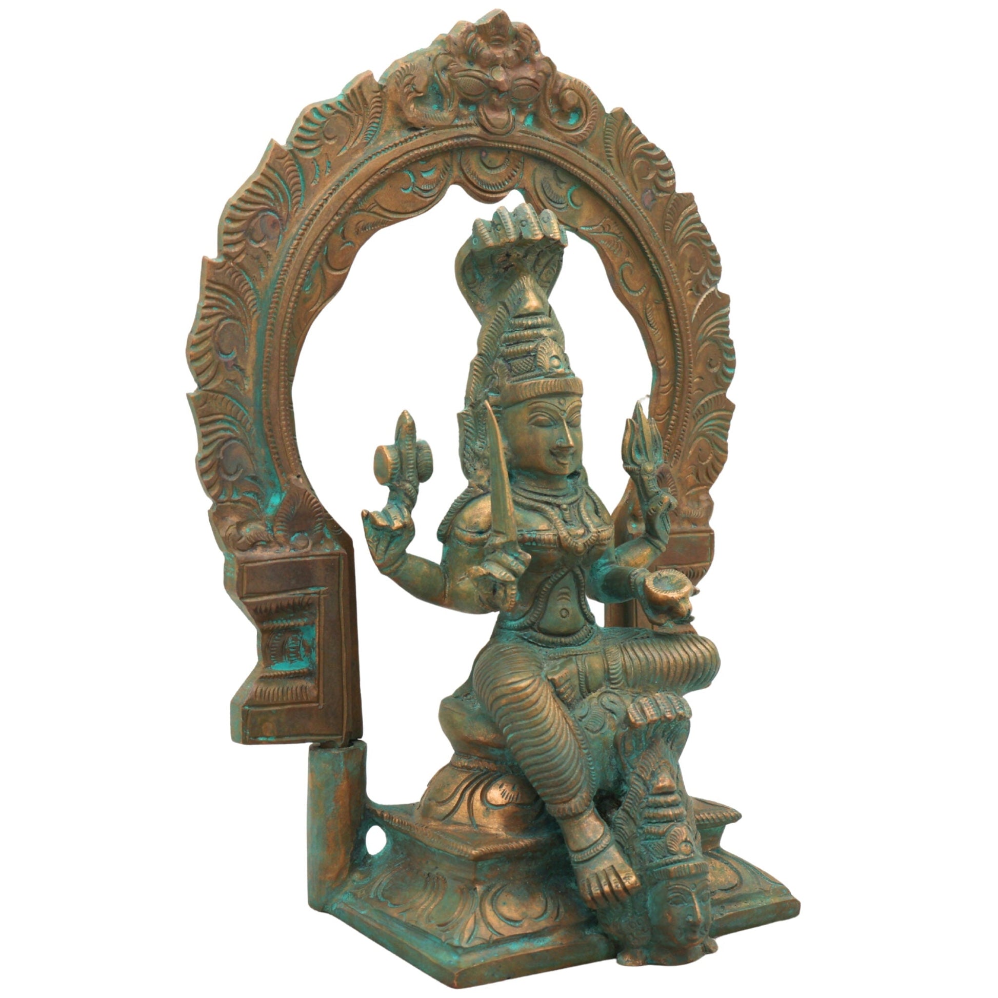Handcrafted Bronze Panchaloha Mariamman Idol – South Indian Chola Art Maha Mariamman | Mariamma | Angalamman | Renuka Devi Temple Murti for Puja & Home Decor,Brown, 9 Inch, 1 Piece