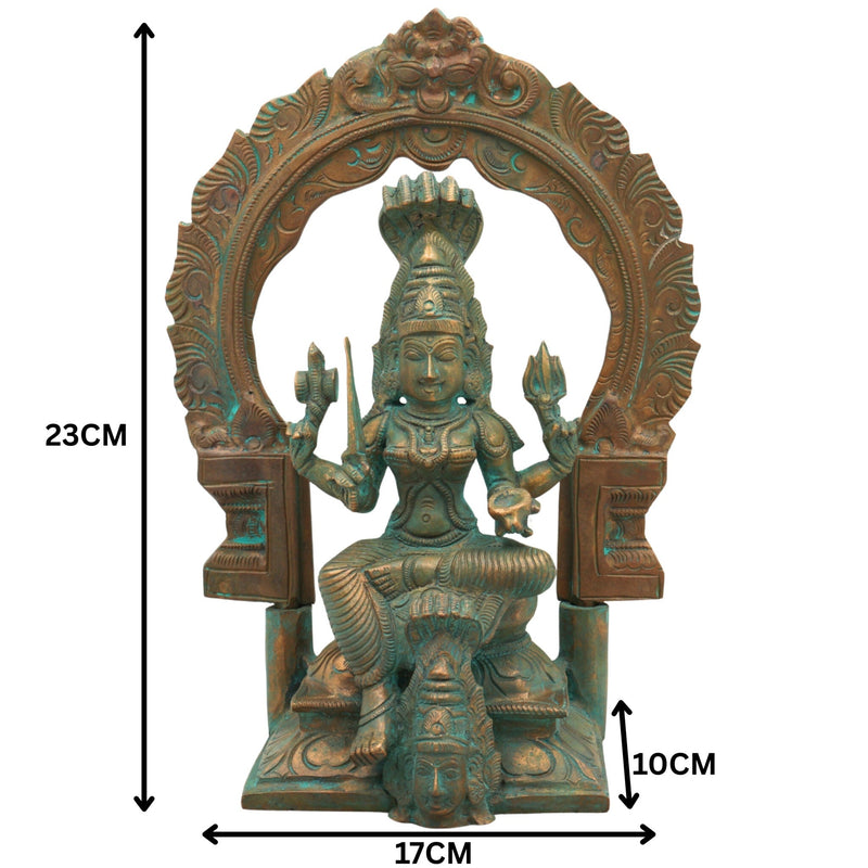 Handcrafted Bronze Panchaloha Mariamman Idol – South Indian Chola Art Maha Mariamman | Mariamma | Angalamman | Renuka Devi Temple Murti for Puja & Home Decor,Brown, 9 Inch, 1 Piece