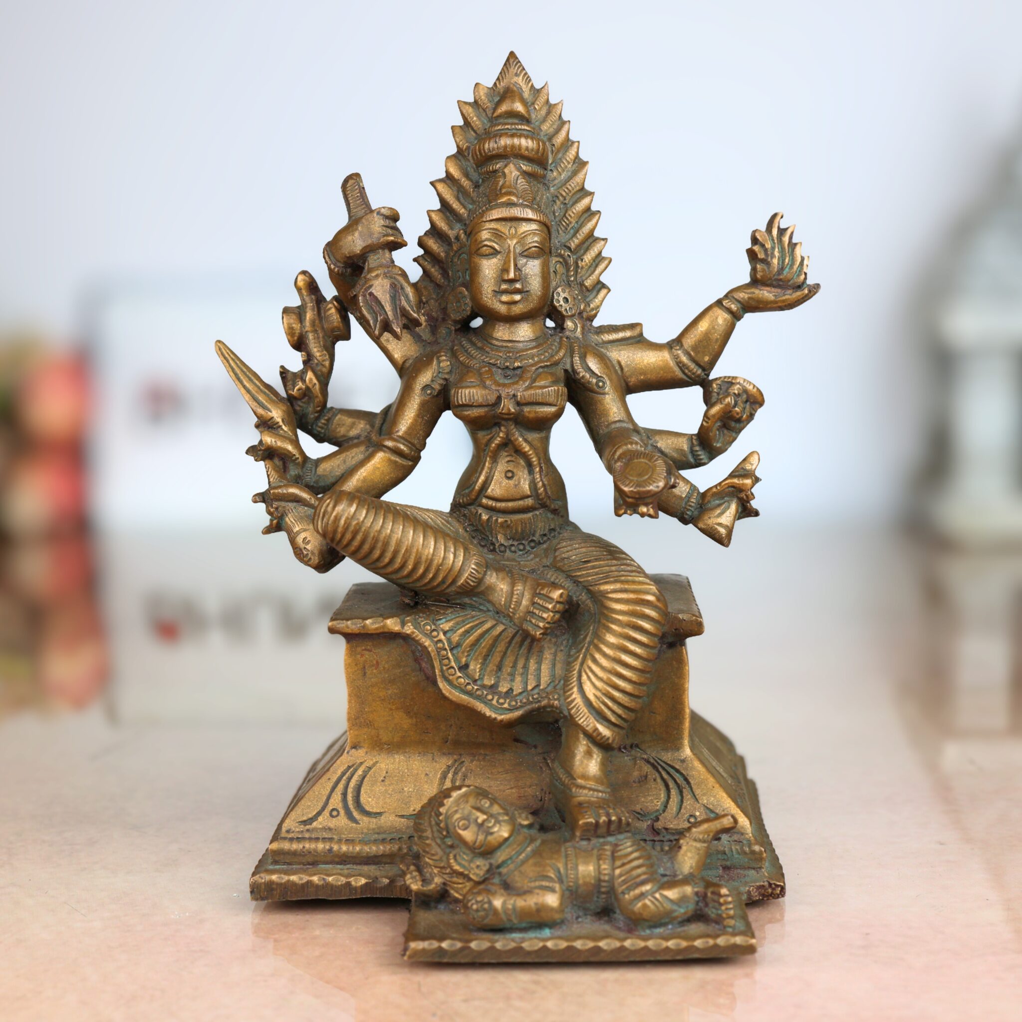 Handcrafted Bronze Panchaloha Mariamman Idol – Mari Amman / Mariamma / Maariamman Chola Art Temple Statue for Pooja, Home & Gifting,Brown, 5.5 Inch, 1 Piece