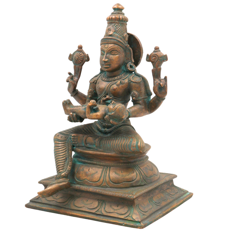 Bronze Vishnu with Prahlada Idol, Panchaloha Narayana Hari Murti, Chola Art Handmade South Indian Temple Sculpture,Brown, 9.5 Inch, 1 Piece