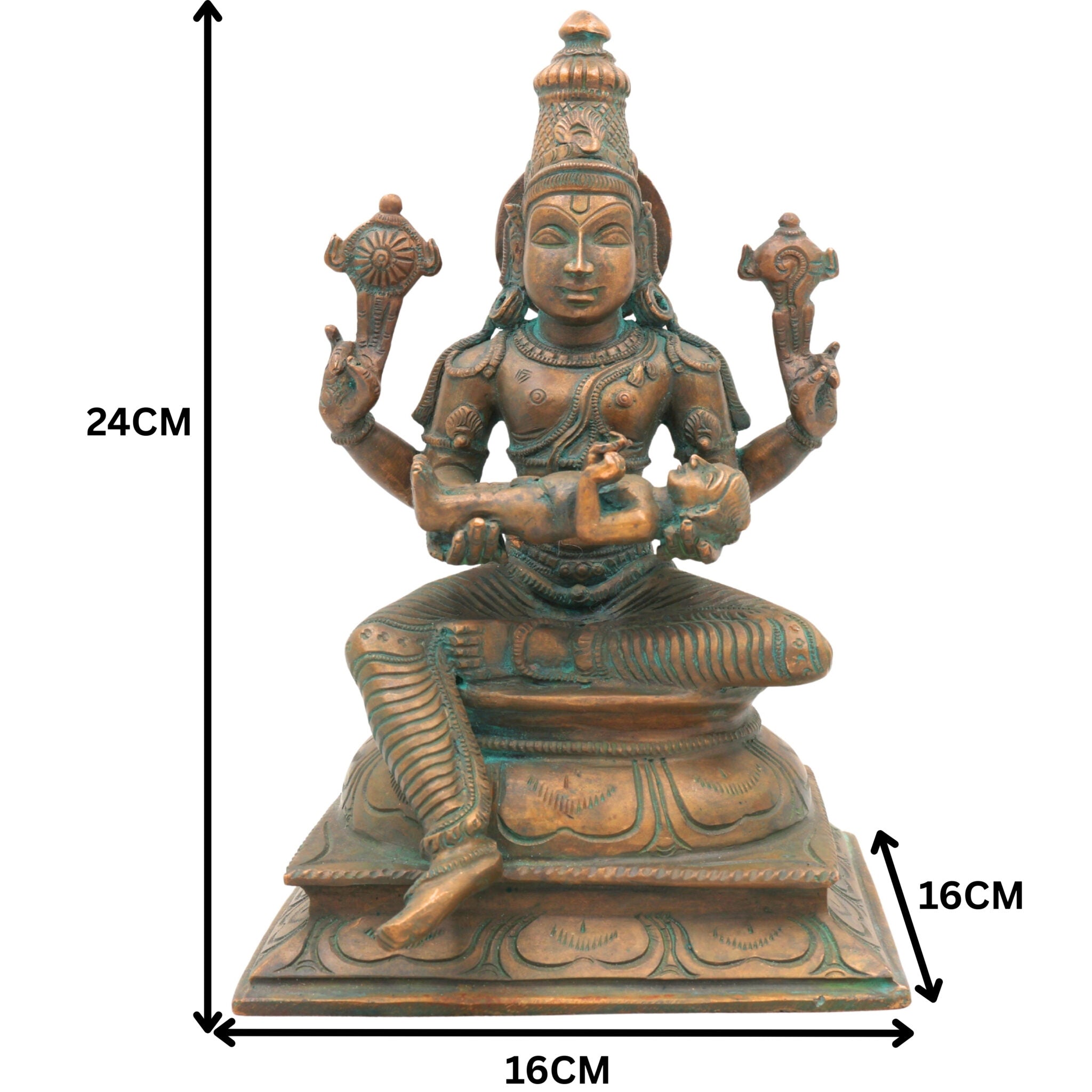 Bronze Vishnu with Prahlada Idol, Panchaloha Narayana Hari Murti, Chola Art Handmade South Indian Temple Sculpture,Brown, 9.5 Inch, 1 Piece