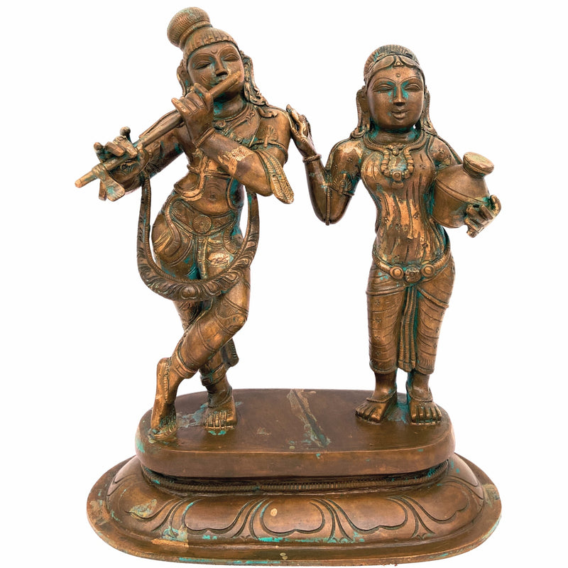 Handcrafted Panchaloha Radha Krishna Idol | Bronze, Brass & Ashtadhatu Divine Murti for Pooja, Temple, Home Decor & Gift, Brown, 10 Inch, 1 Piece