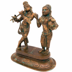 Handcrafted Panchaloha Radha Krishna Idol | Bronze, Brass & Ashtadhatu Divine Murti for Pooja, Temple, Home Decor & Gift, Brown, 10 Inch, 1 Piece