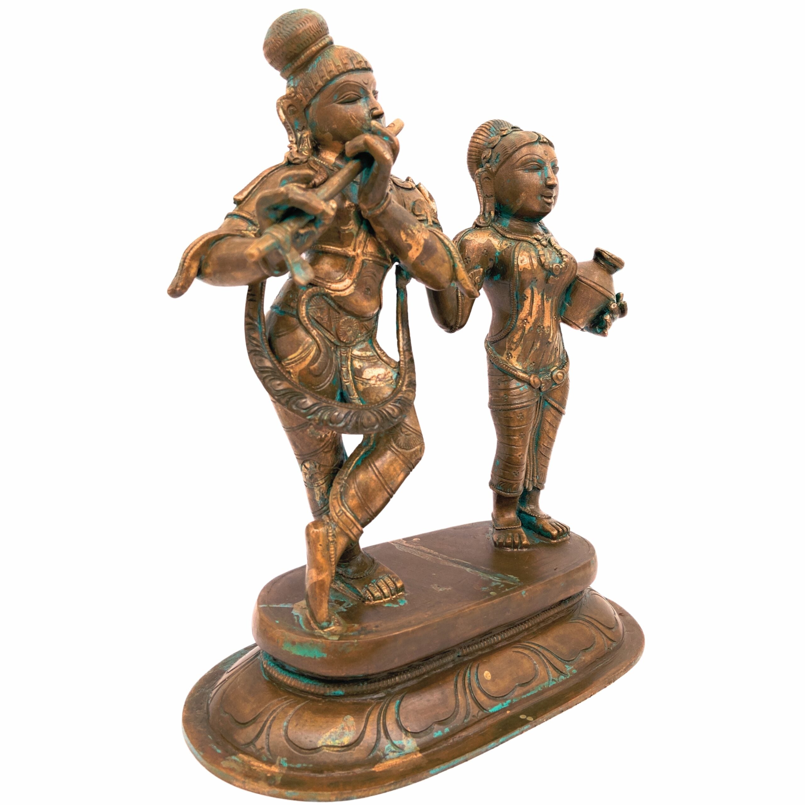 Handcrafted Panchaloha Radha Krishna Idol | Bronze, Brass & Ashtadhatu Divine Murti for Pooja, Temple, Home Decor & Gift, Brown, 10 Inch, 1 Piece