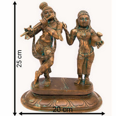 Handcrafted Panchaloha Radha Krishna Idol | Bronze, Brass & Ashtadhatu Divine Murti for Pooja, Temple, Home Decor & Gift, Brown, 10 Inch, 1 Piece