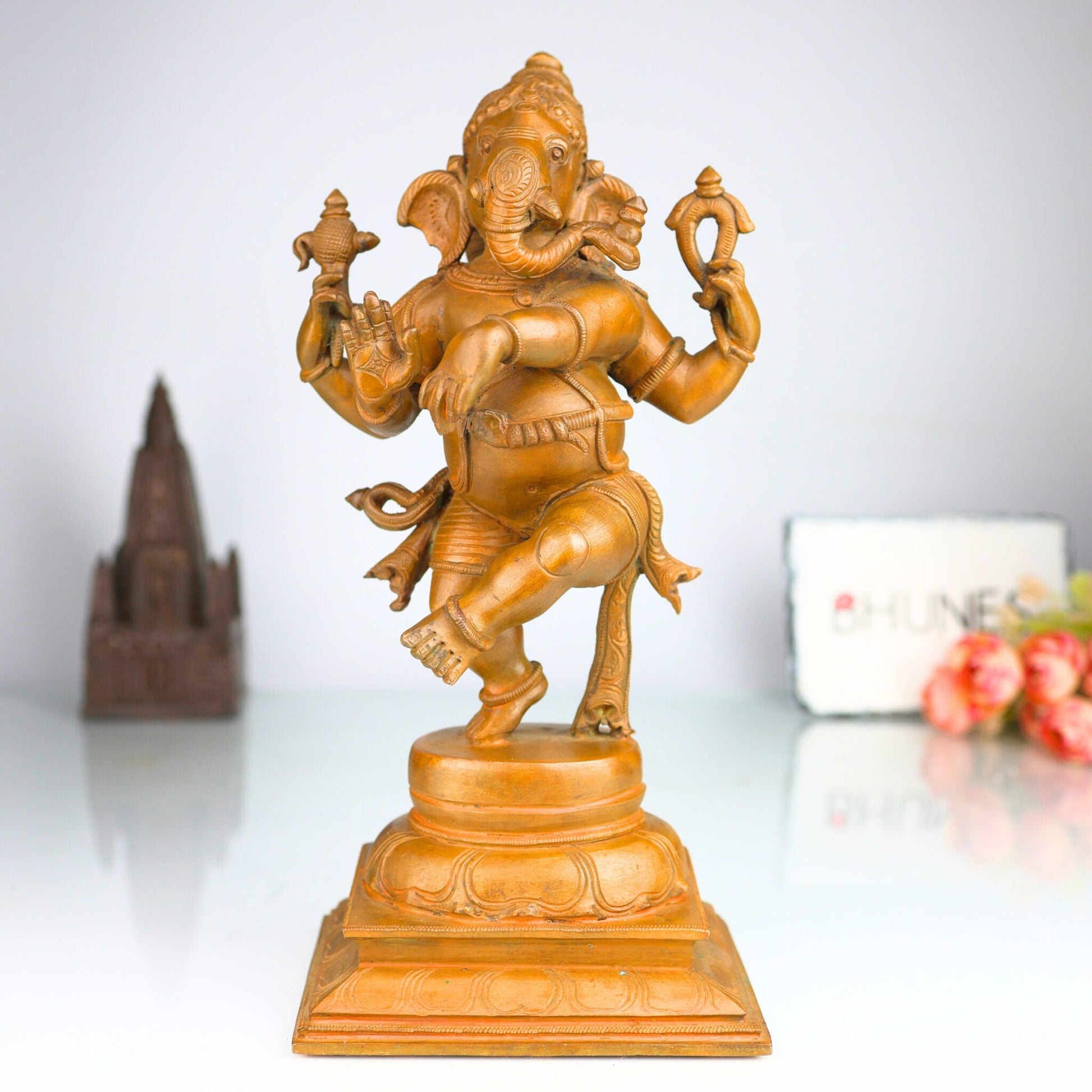 Handcrafted Panchaloha Bronze Ganesha Idol, Vinayaka Ganpati Murti, Chola Art Vighnaharta Sculpture for Home, Temple & Gifting – 30cm,Brown, 12 Inch, 1 Piece