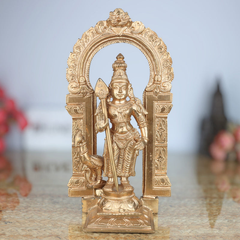Handmade Panchaloha Karthikeya Murugan Idol | Handmade Panchaloha Karthikeya Murugan Idol | South Indian Lord Kumara Sculpture for Pooja & Decor,Brown, 11 Inch, 1 Piece