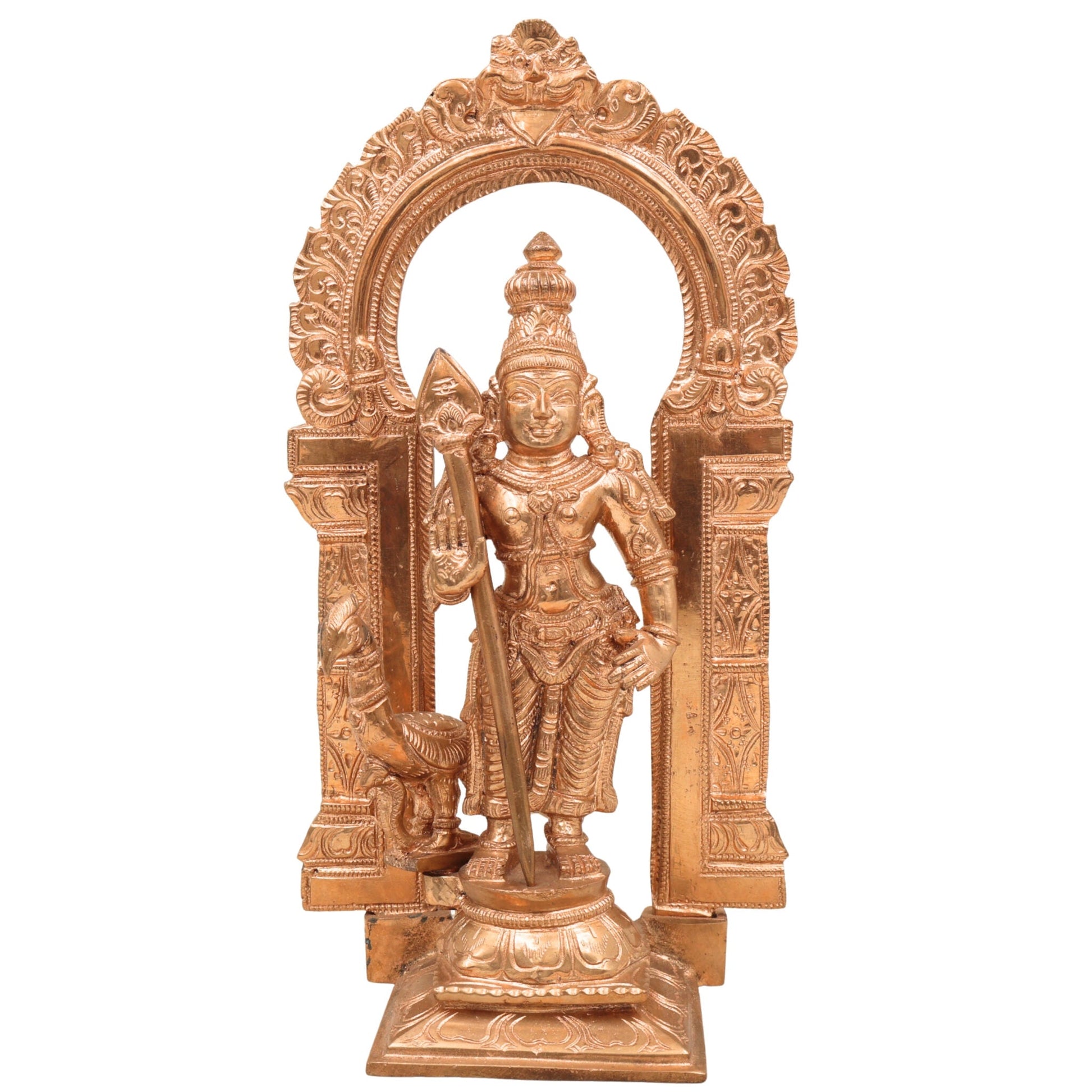 Handmade Panchaloha Karthikeya Murugan Idol | Handmade Panchaloha Karthikeya Murugan Idol | South Indian Lord Kumara Sculpture for Pooja & Decor,Brown, 11 Inch, 1 Piece
