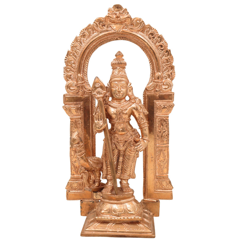 Handmade Panchaloha Karthikeya Murugan Idol | Handmade Panchaloha Karthikeya Murugan Idol | South Indian Lord Kumara Sculpture for Pooja & Decor,Brown, 11 Inch, 1 Piece