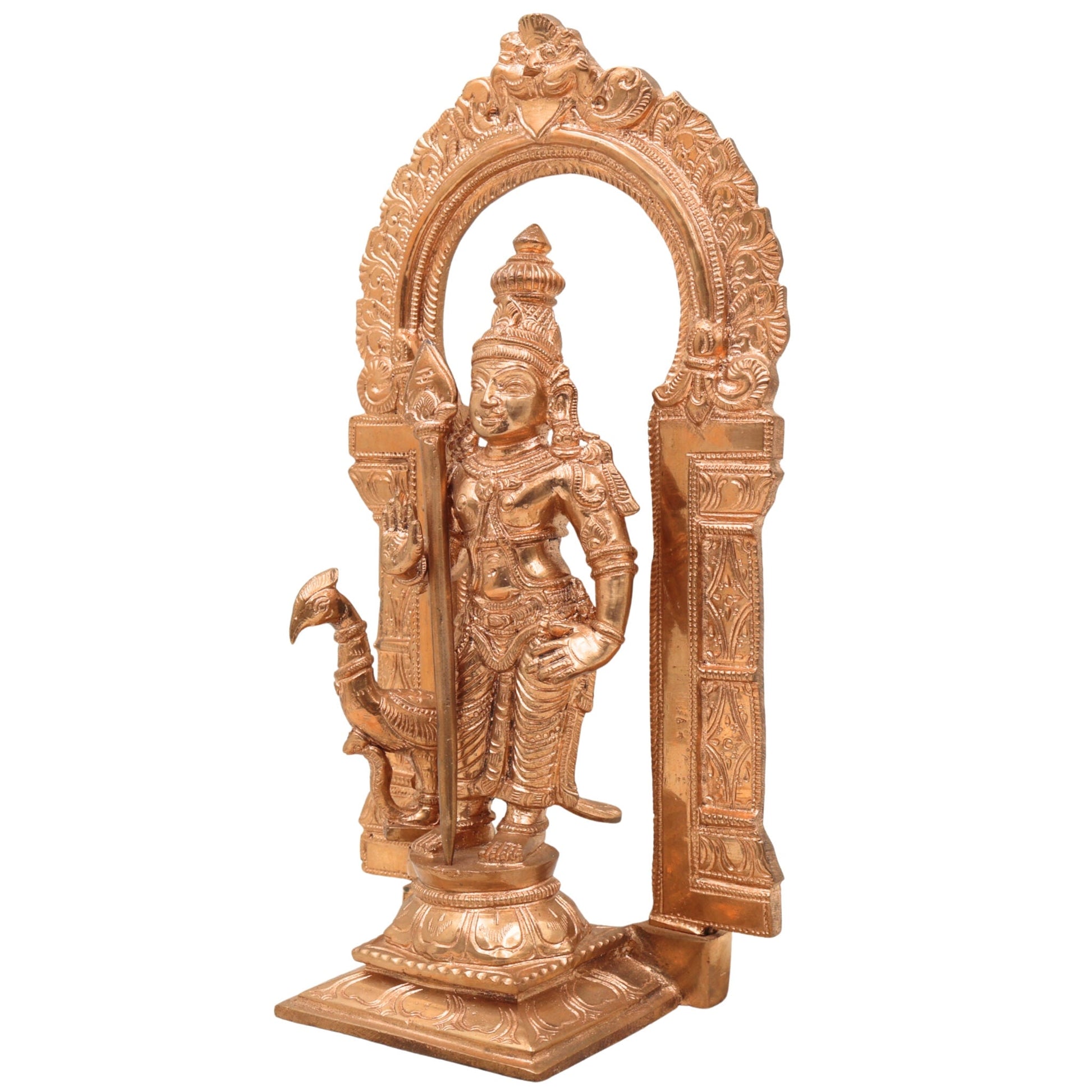 Handmade Panchaloha Karthikeya Murugan Idol | Handmade Panchaloha Karthikeya Murugan Idol | South Indian Lord Kumara Sculpture for Pooja & Decor,Brown, 11 Inch, 1 Piece