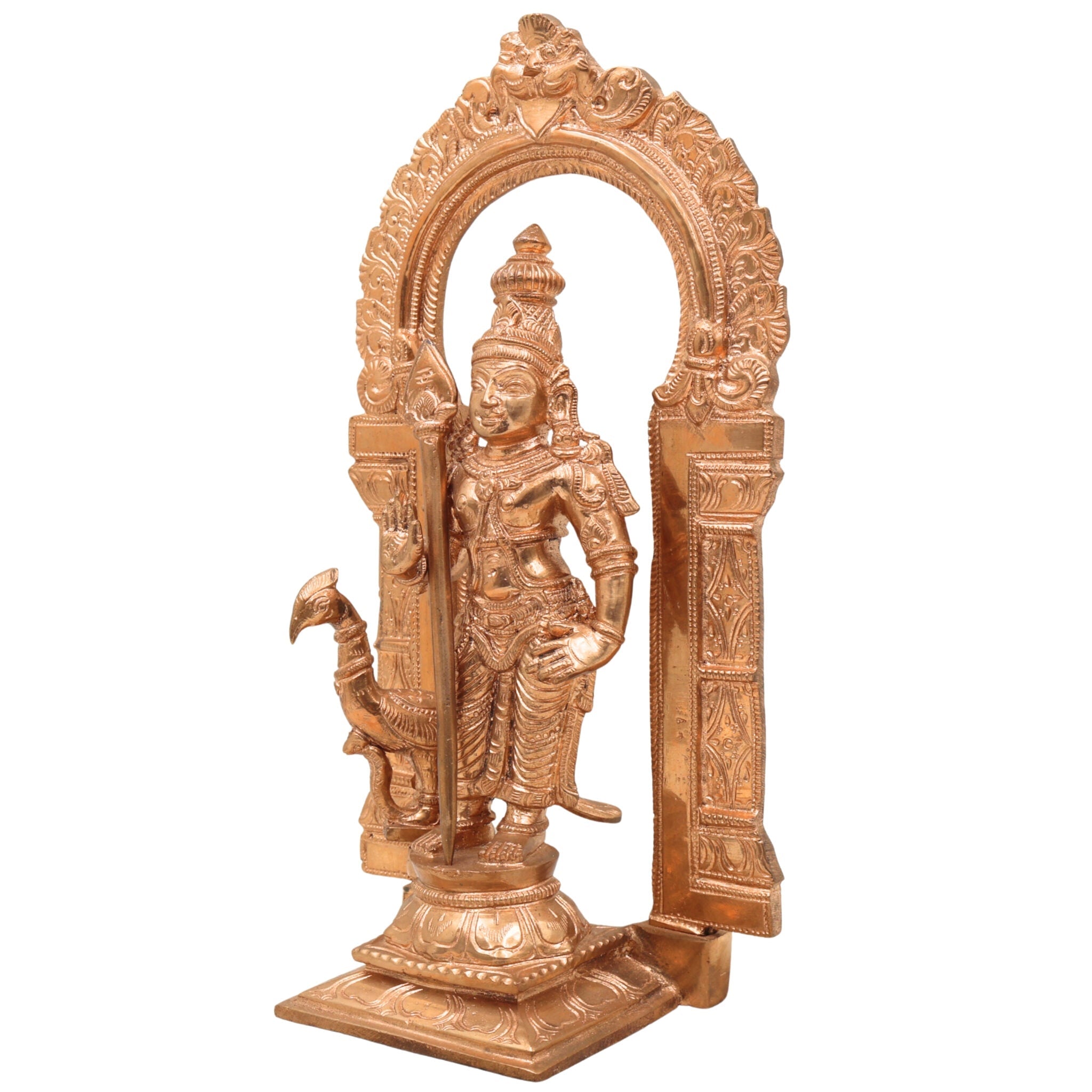 Handmade Panchaloha Karthikeya Murugan Idol | Handmade Panchaloha Karthikeya Murugan Idol | South Indian Lord Kumara Sculpture for Pooja & Decor,Brown, 11 Inch, 1 Piece