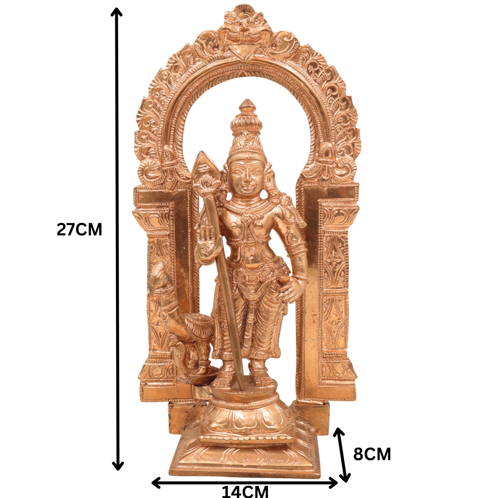 Handmade Panchaloha Karthikeya Murugan Idol | Handmade Panchaloha Karthikeya Murugan Idol | South Indian Lord Kumara Sculpture for Pooja & Decor,Brown, 11 Inch, 1 Piece