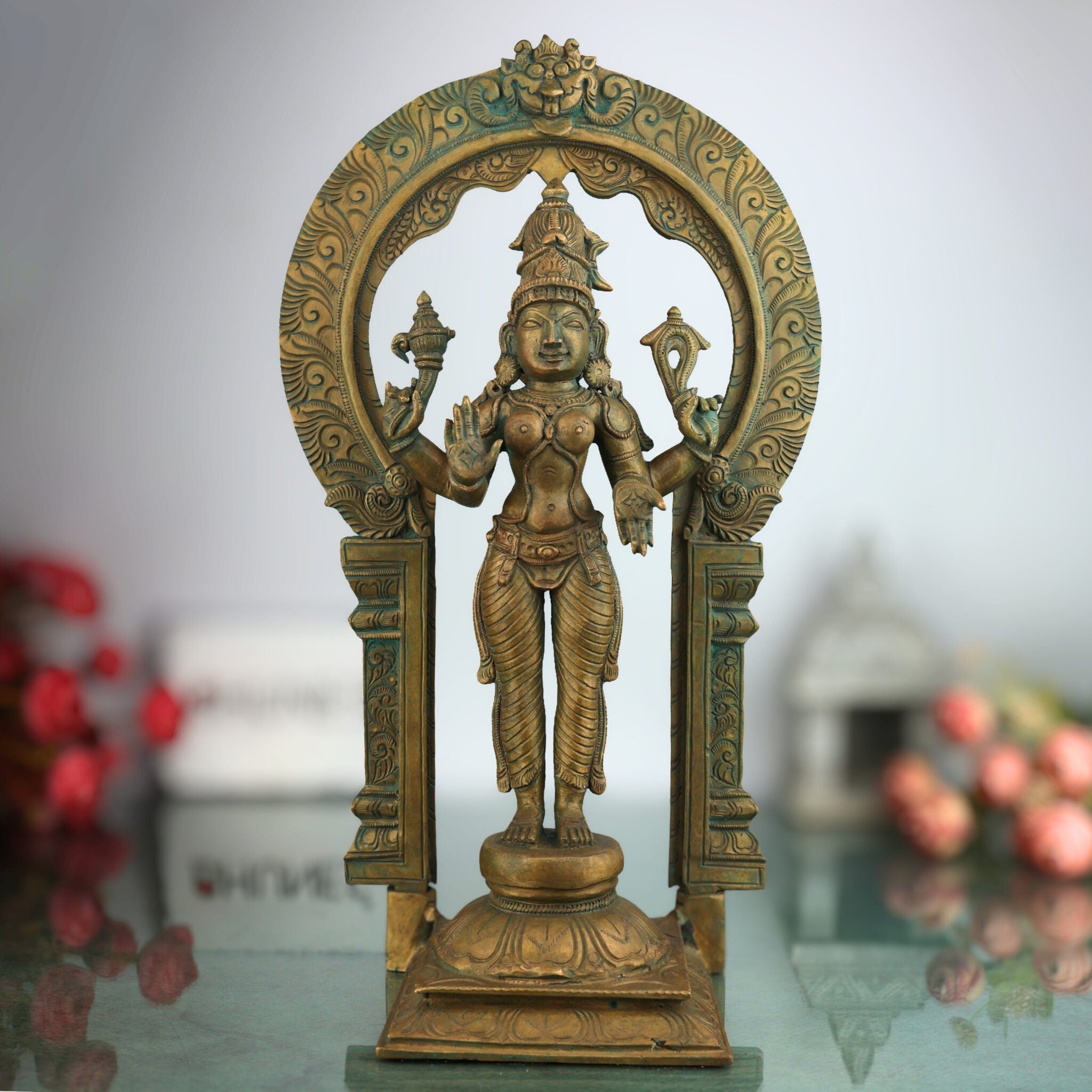 Handcrafted Panchaloha Parvati Idol in Bronze – Gauri Uma Maheshwari Durga Sculpture for Temple & Home Décor,Brown, 15 Inch, 1 Piece