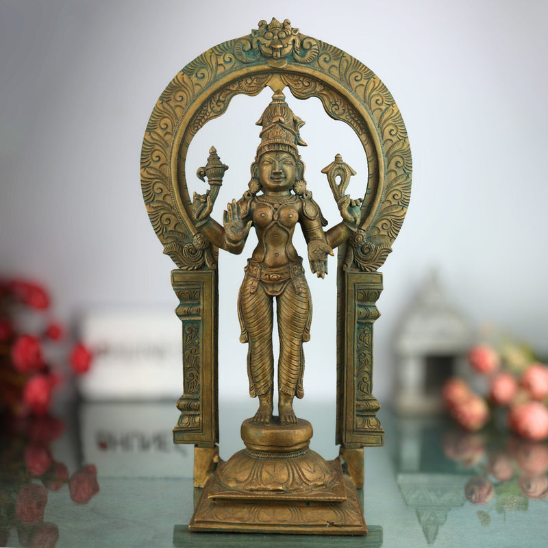 Handcrafted Panchaloha Parvati Idol in Bronze – Gauri Uma Maheshwari Durga Sculpture for Temple & Home Décor,Brown, 15 Inch, 1 Piece