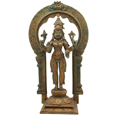 Handcrafted Panchaloha Parvati Idol in Bronze – Gauri Uma Maheshwari Durga Sculpture for Temple & Home Décor,Brown, 15 Inch, 1 Piece