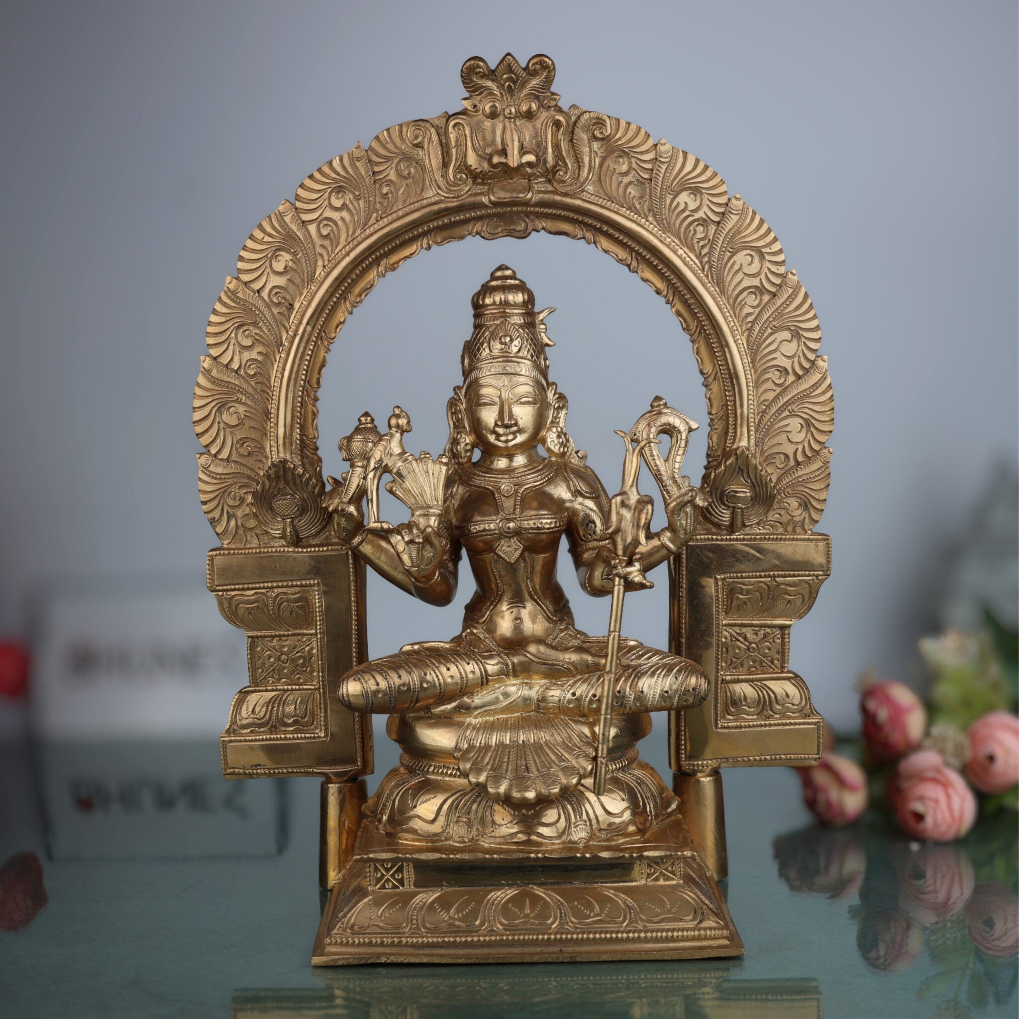 Handcrafted Bronze Panchaloha Rajarajeshwari Idol – Lalita Tripurasundari Parameshwari Devi Chola Art Goddess Statue for Temple & Home Pooja,Brown, 14 Inch, 1 Piece