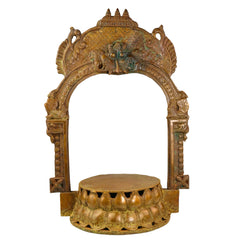 Bronze Lotus Chowki with Prabhavali, Handmade Panchaloha Kamal Peetha Peetalu Peetham Bajot for Temple Mandapam Sinhasan Pooja Mandir Stand, Brown, 22 Inch, 1 Piece
