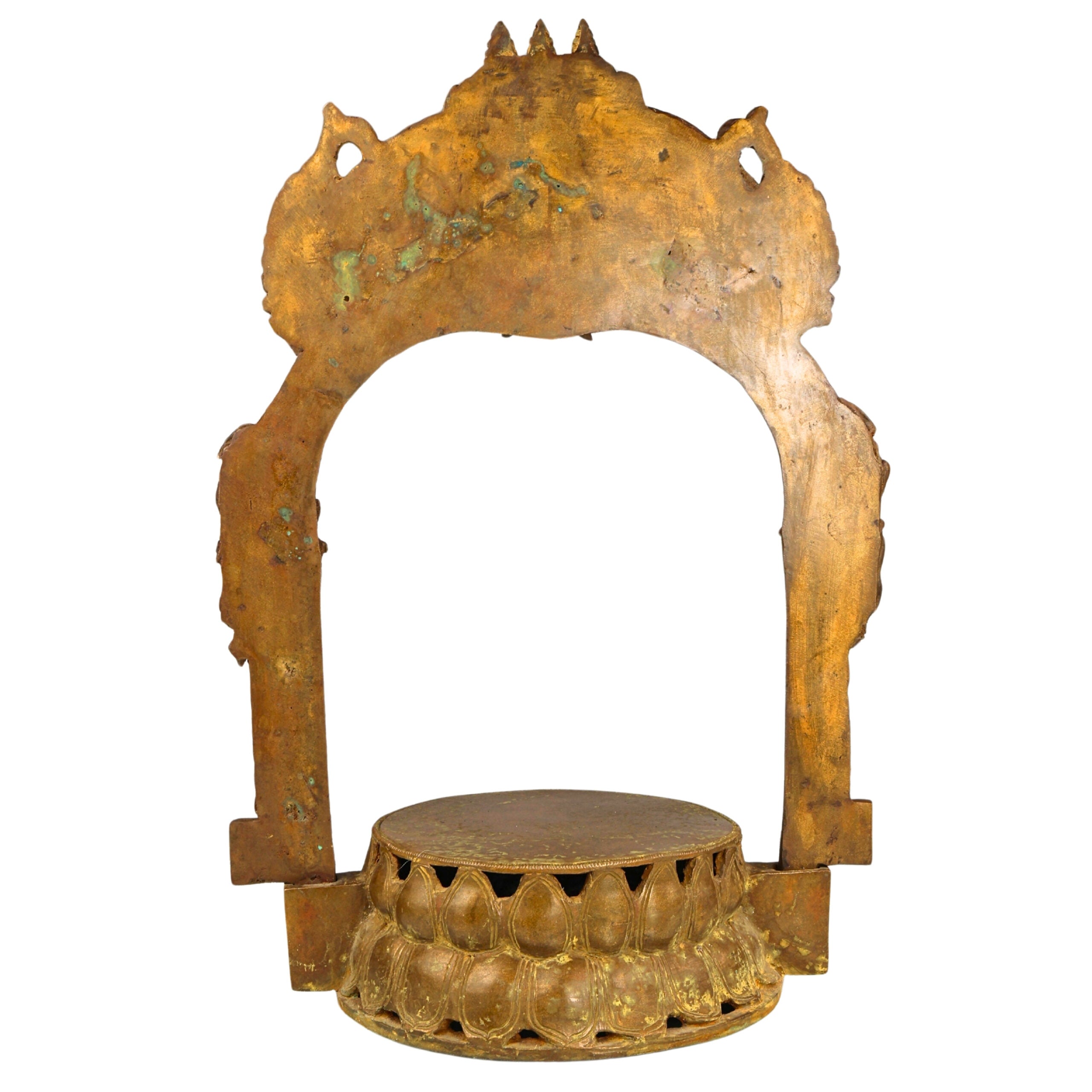 Bronze Lotus Chowki with Prabhavali, Handmade Panchaloha Kamal Peetha Peetalu Peetham Bajot for Temple Mandapam Sinhasan Pooja Mandir Stand, Brown, 22 Inch, 1 Piece