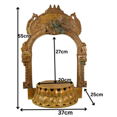 Bronze Lotus Chowki with Prabhavali, Handmade Panchaloha Kamal Peetha Peetalu Peetham Bajot for Temple Mandapam Sinhasan Pooja Mandir Stand, Brown, 22 Inch, 1 Piece