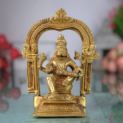 Brass Narasimha Swamy Idol, Lord Narasingha Murti, Yoga Narasimha Vigraha, Nrisimha Deva Statue for Pooja Room, Home, Temple & Office, Gold, 5 Inch, 1 Piece