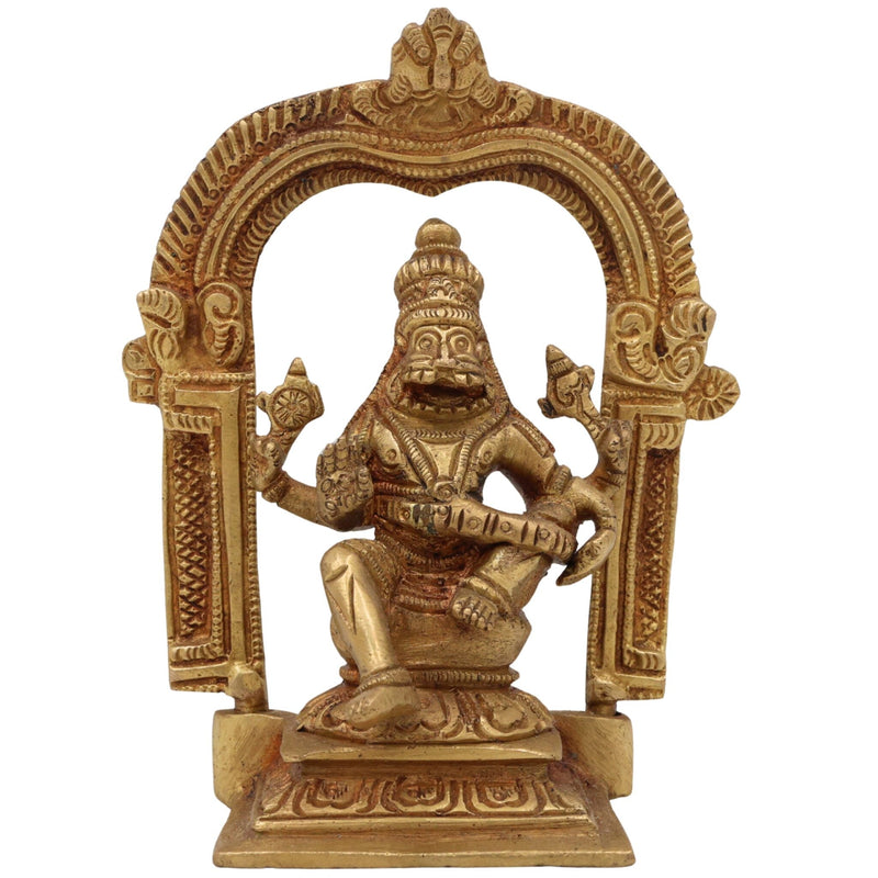 Brass Narasimha Swamy Idol, Lord Narasingha Murti, Yoga Narasimha Vigraha, Nrisimha Deva Statue for Pooja Room, Home, Temple & Office, Gold, 5 Inch, 1 Piece
