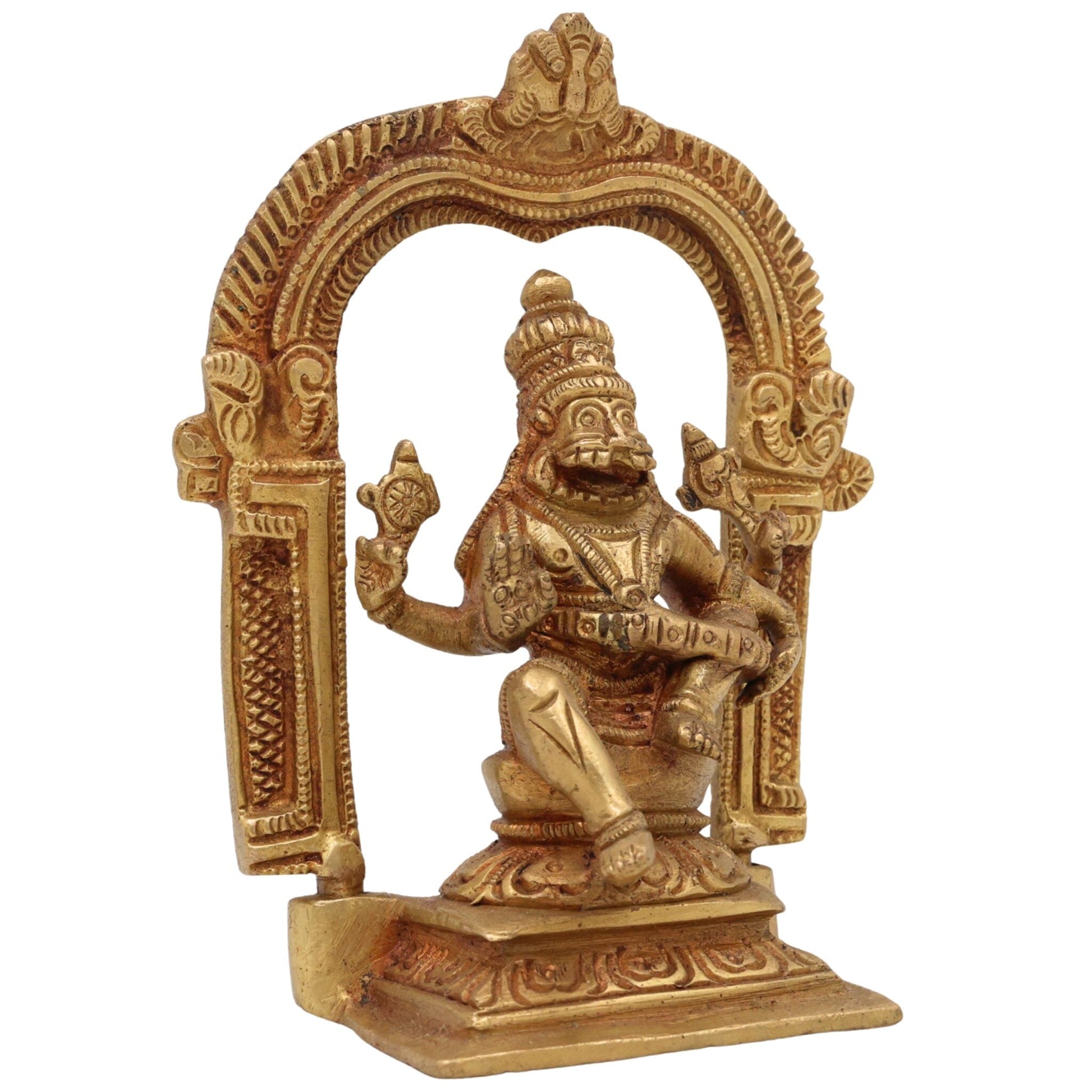 Brass Narasimha Swamy Idol, Lord Narasingha Murti, Yoga Narasimha Vigraha, Nrisimha Deva Statue for Pooja Room, Home, Temple & Office, Gold, 5 Inch, 1 Piece