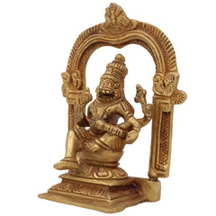 Brass Narasimha Swamy Idol, Lord Narasingha Murti, Yoga Narasimha Vigraha, Nrisimha Deva Statue for Pooja Room, Home, Temple & Office, Gold, 5 Inch, 1 Piece