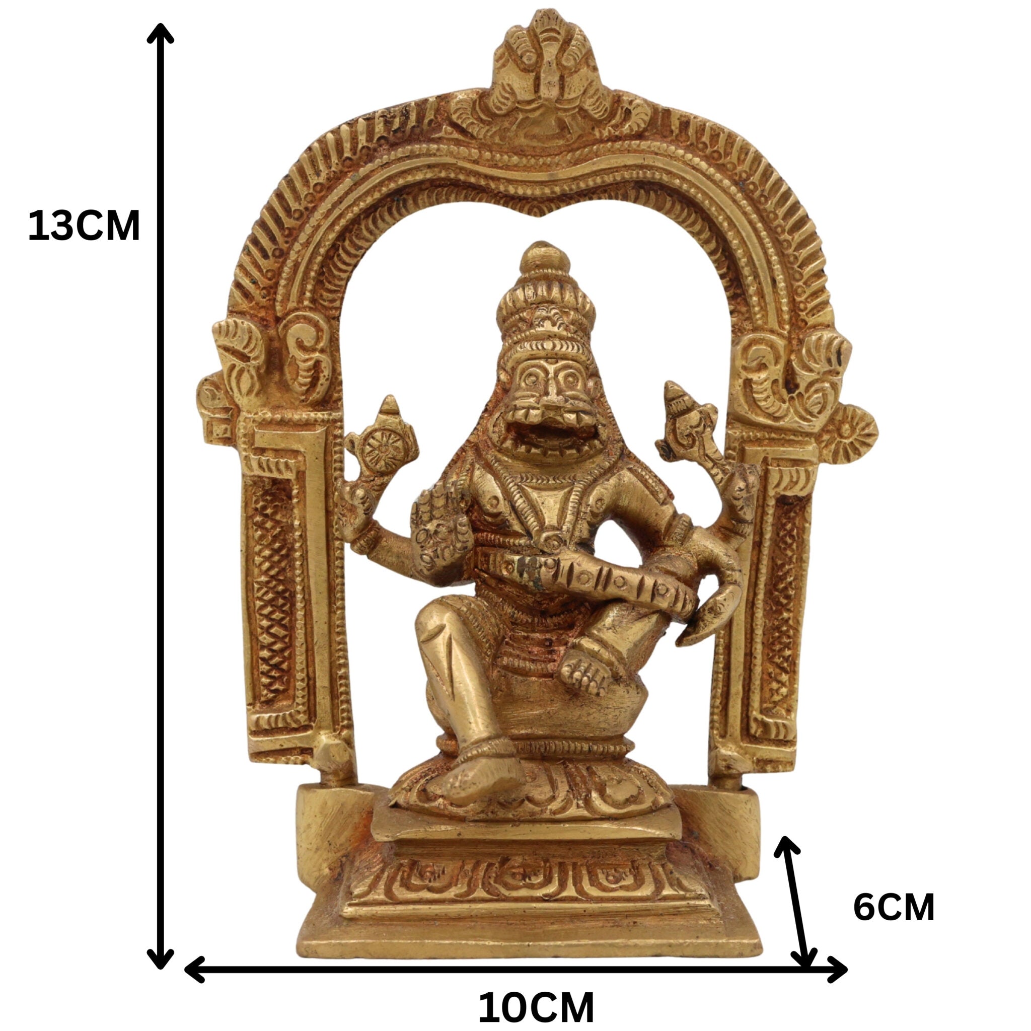 Brass Narasimha Swamy Idol, Lord Narasingha Murti, Yoga Narasimha Vigraha, Nrisimha Deva Statue for Pooja Room, Home, Temple & Office, Gold, 5 Inch, 1 Piece
