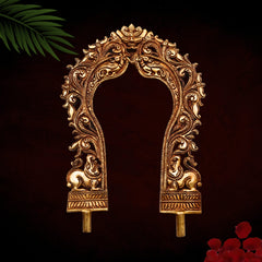 Bhunes Brass Prabhavali Arch Frame for Temple, God Idol Backdrop Wall Hanging | Prabhawali for Home Decor & Pooja Mandir | Traditional Prabhaval for Deity with Kirtimukha, Makara Torana & Tiruvasi, Gold, 12 Inch, 1 Piece