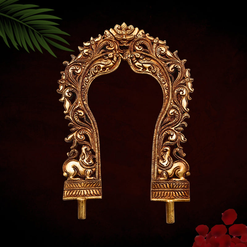 Bhunes Brass Prabhavali Arch Frame for Temple, God Idol Backdrop Wall Hanging | Prabhawali for Home Decor & Pooja Mandir | Traditional Prabhaval for Deity with Kirtimukha, Makara Torana & Tiruvasi, Gold, 12 Inch, 1 Piece